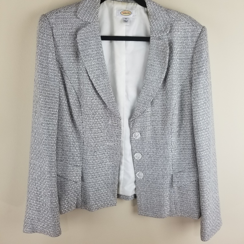 Talbots Tweed Silk Blend Cream Blazer Career 12